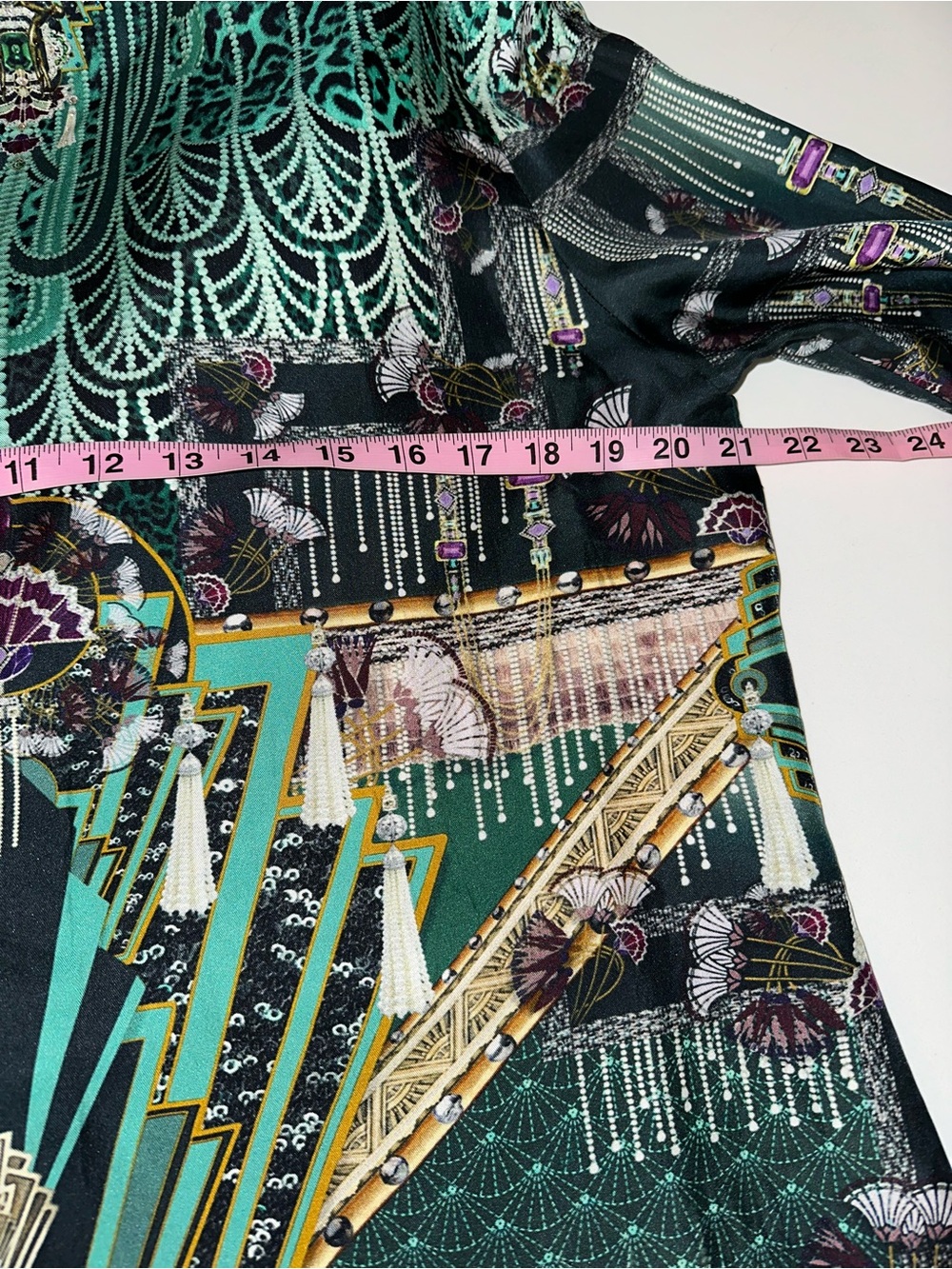 Camilla "Fitsgeralds Flapper" green silk art deco quilted jacket top M NO BELT - Picture 9 of 11
